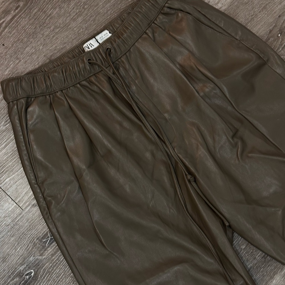 Zara Taupe Leather Pants